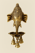 Brass Ganesha Wall Lamp with Bells – Antique Finish