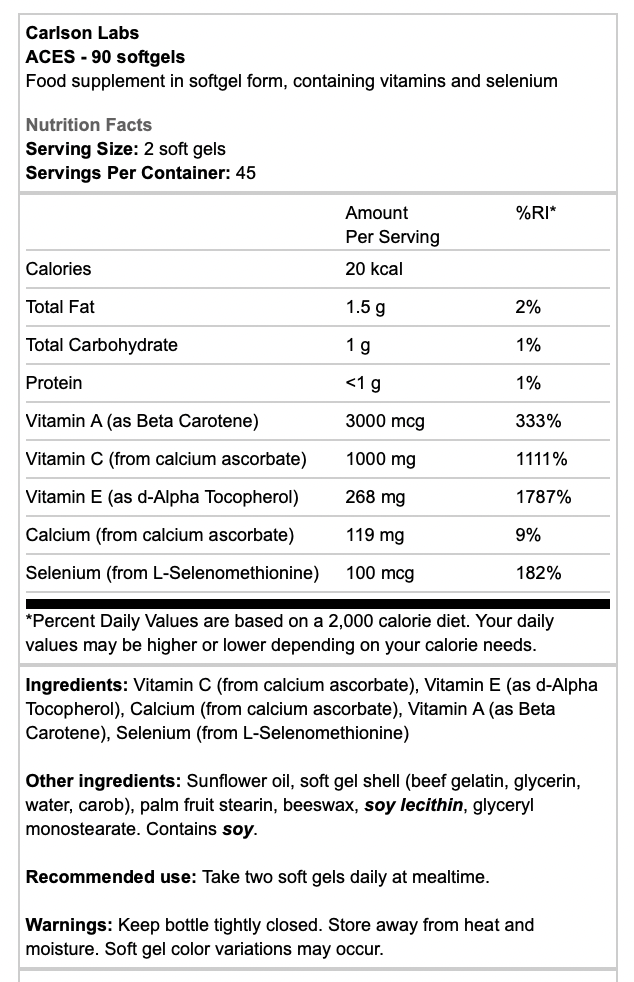 Carlson Labs ACES 90 Softgels - Overstock