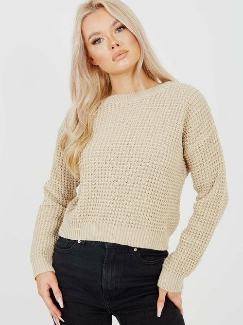 Crop Fisherman Jumper Womens - Stone