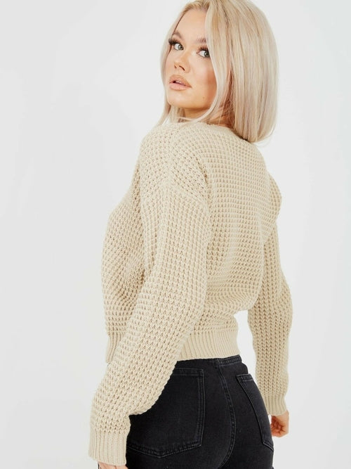 Crop Fisherman Jumper Womens - Stone