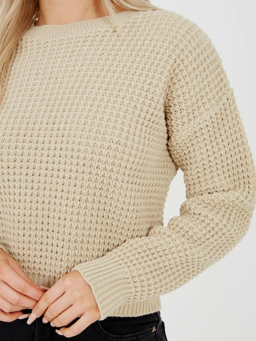 Crop Fisherman Jumper Womens - Stone