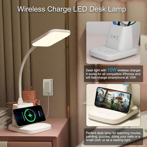 LED Desk Lamp With Wireless Charger White 800 Lumen