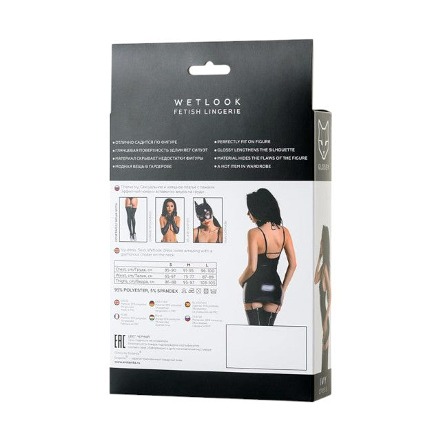 Lenjerie chemise Glossy Wetlook - IVY, material lucios, marimea L