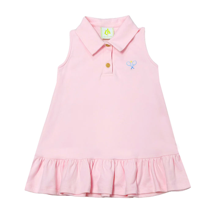 This Pink Knit Tennis Dress from Zuccini Kids is perfect for your active toddler girl. The soft knit fabric ensures comfort during sports activities, while the drop waist ruffle skirt adds a cute touch. The dress also features a tennis embroidered applique, making it a stylish and functional choice for your little one.