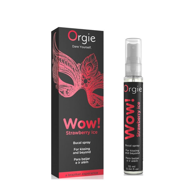 Spray pentru sex oral profund Orgie WOW Strawberry Ice, capsuni, 10 ml