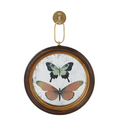 Wood Framed Antique Mirror Wall Decor with Butterflies & Metal Wall Hook